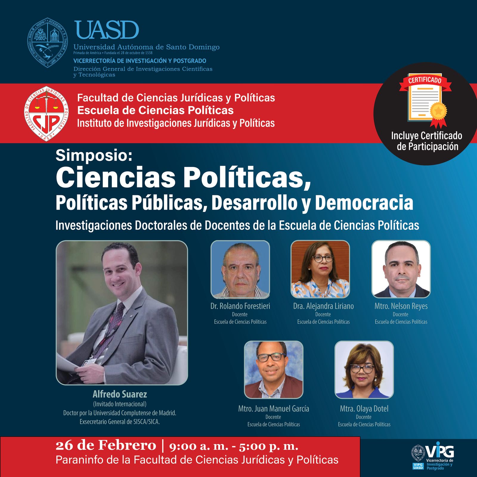 UASD realizará Simposio sobre Ciencias Políticas, Políticas Públicas, Desarrollo y Democracia